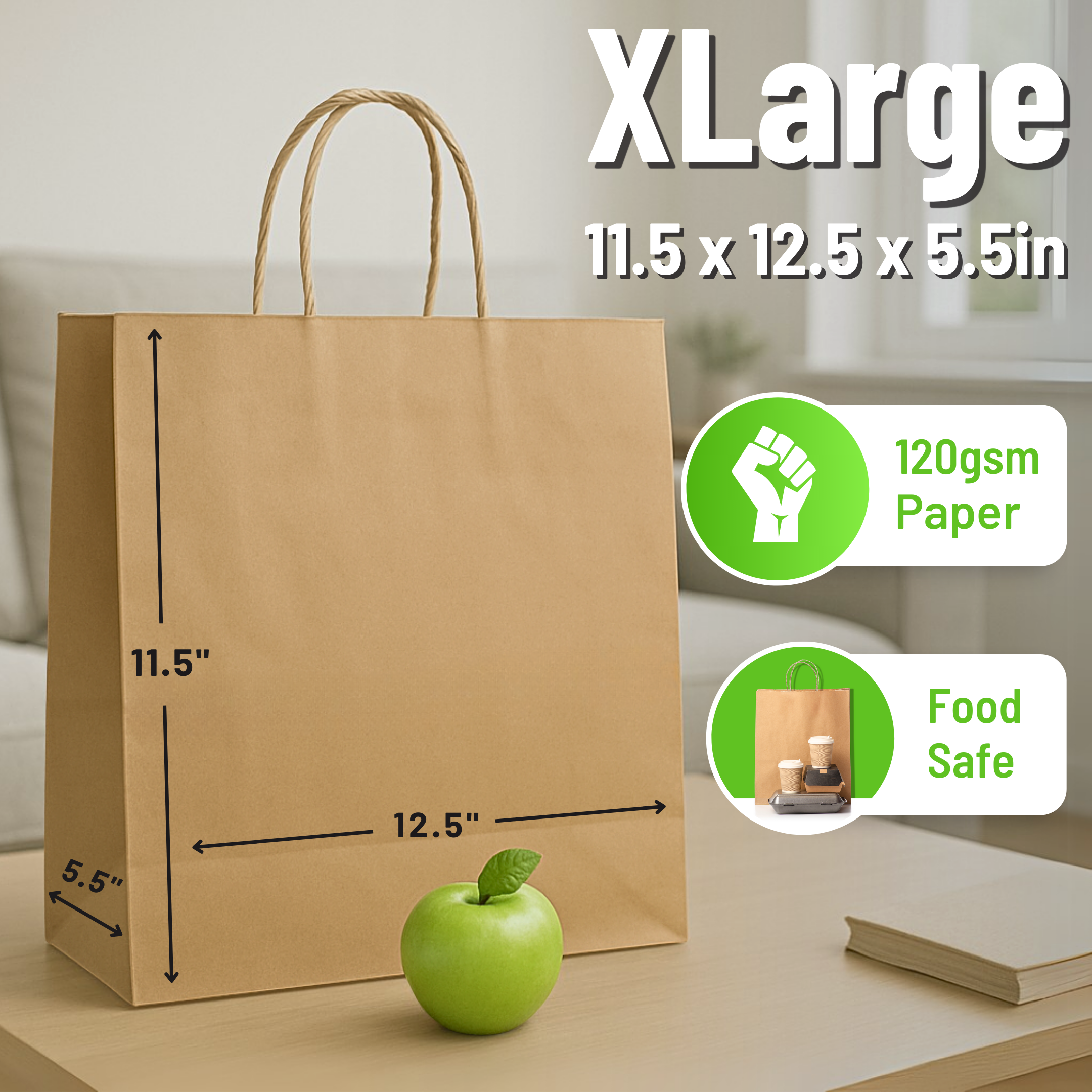 Brown Paper Bags with Twisted Handles - XLarge
