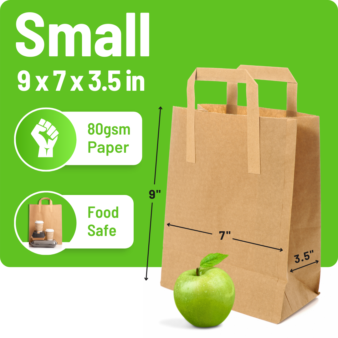 Brown Paper Bags with Flat Handles - Small