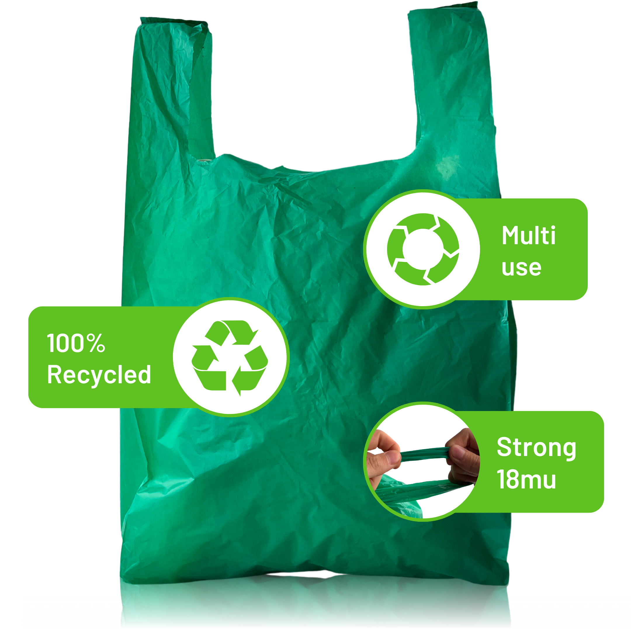 Green 100% Recycled Plastic Bags - Large 11 x 17 x 21"