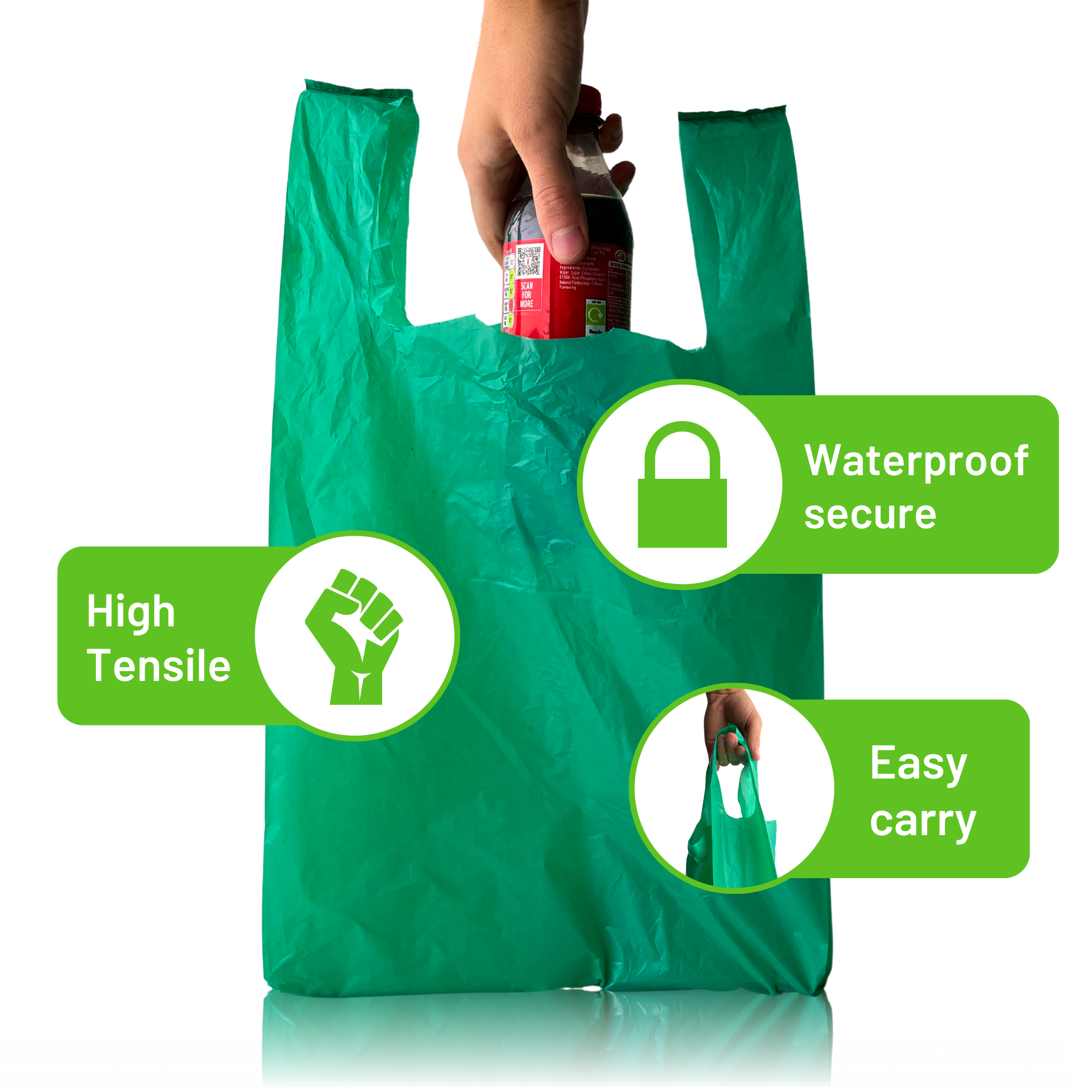 Green 100% Recycled Plastic Bags - Jumbo 12 x 18 x 24"