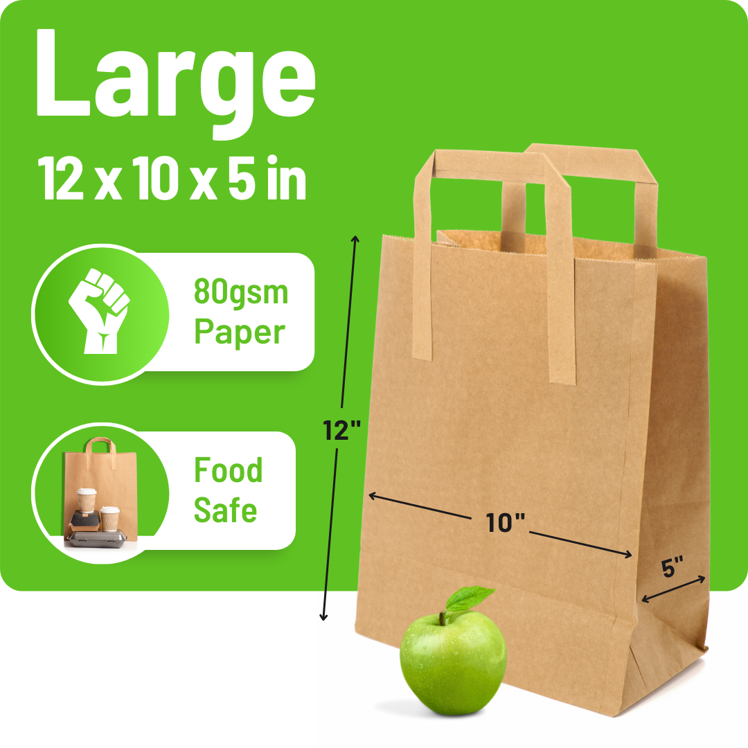 Brown Paper Bags with Flat Handles - Large