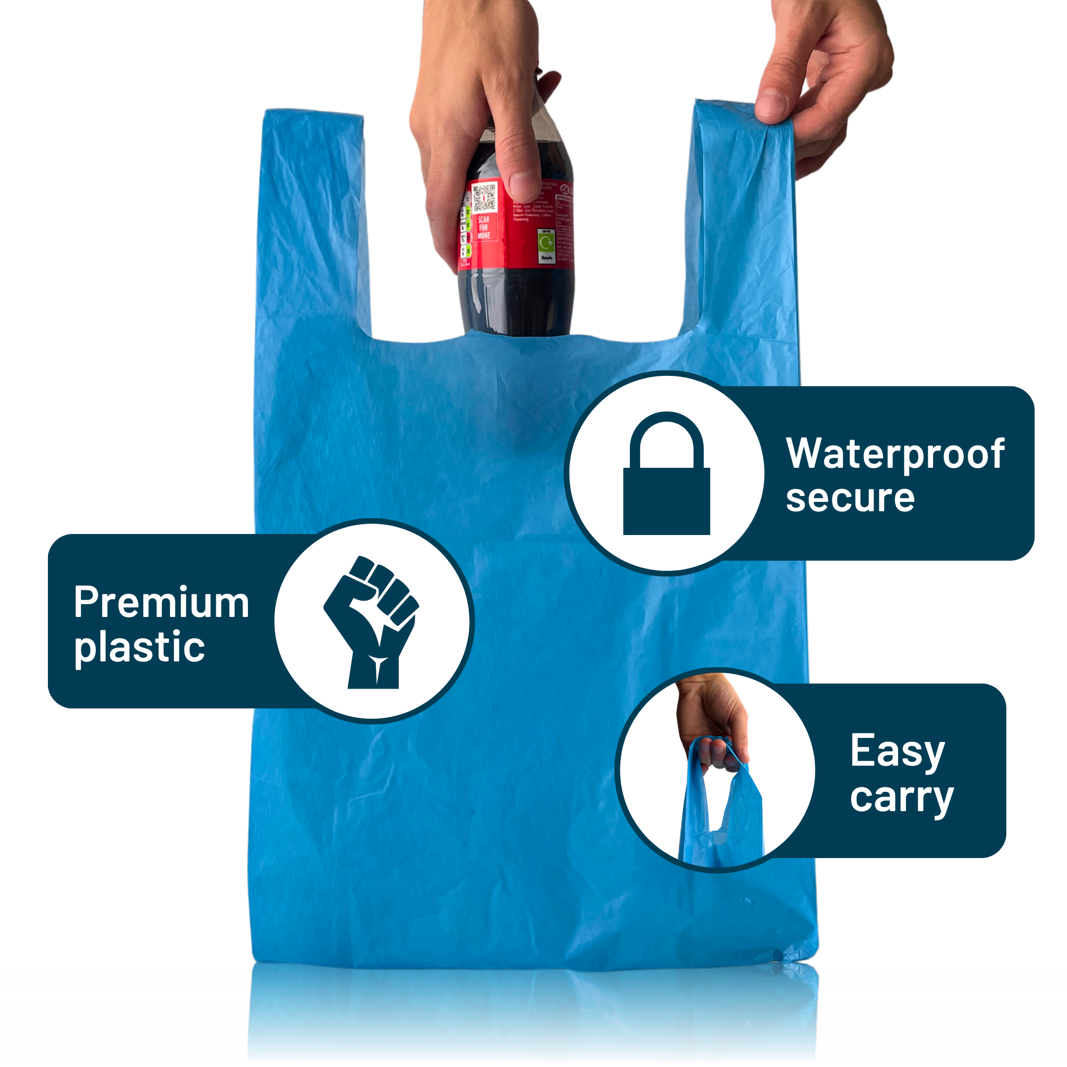 Blue 100% Recycled Plastic Bags - Large 11 x 17 x 21"