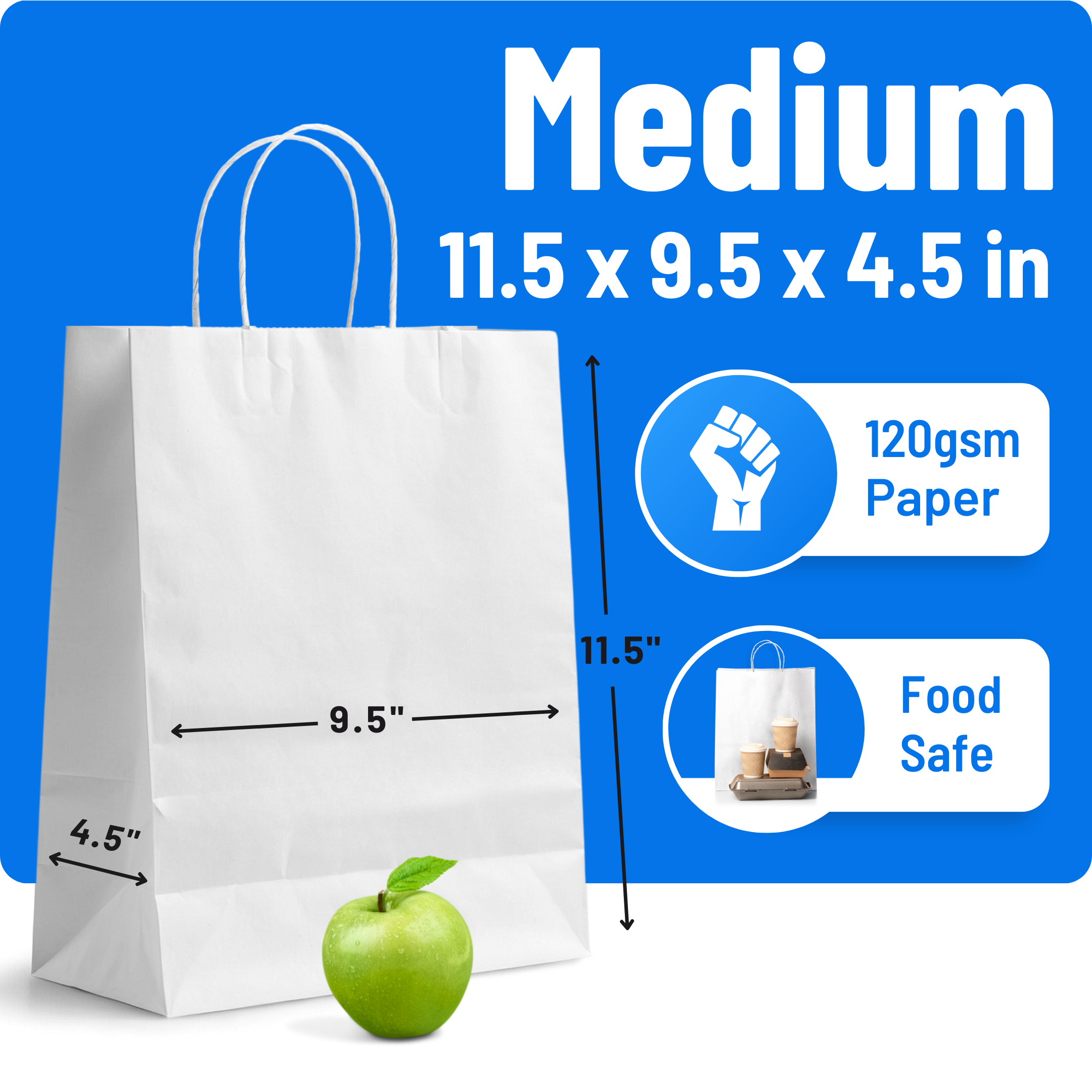 White Paper Bags with Twisted Handles - Medium