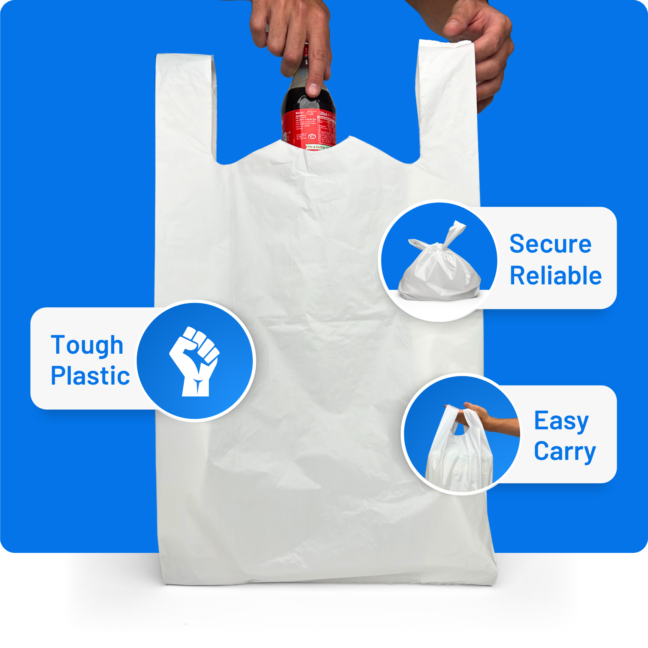 White Plastic Carrier Bags 13x19x23" Heavy Duty