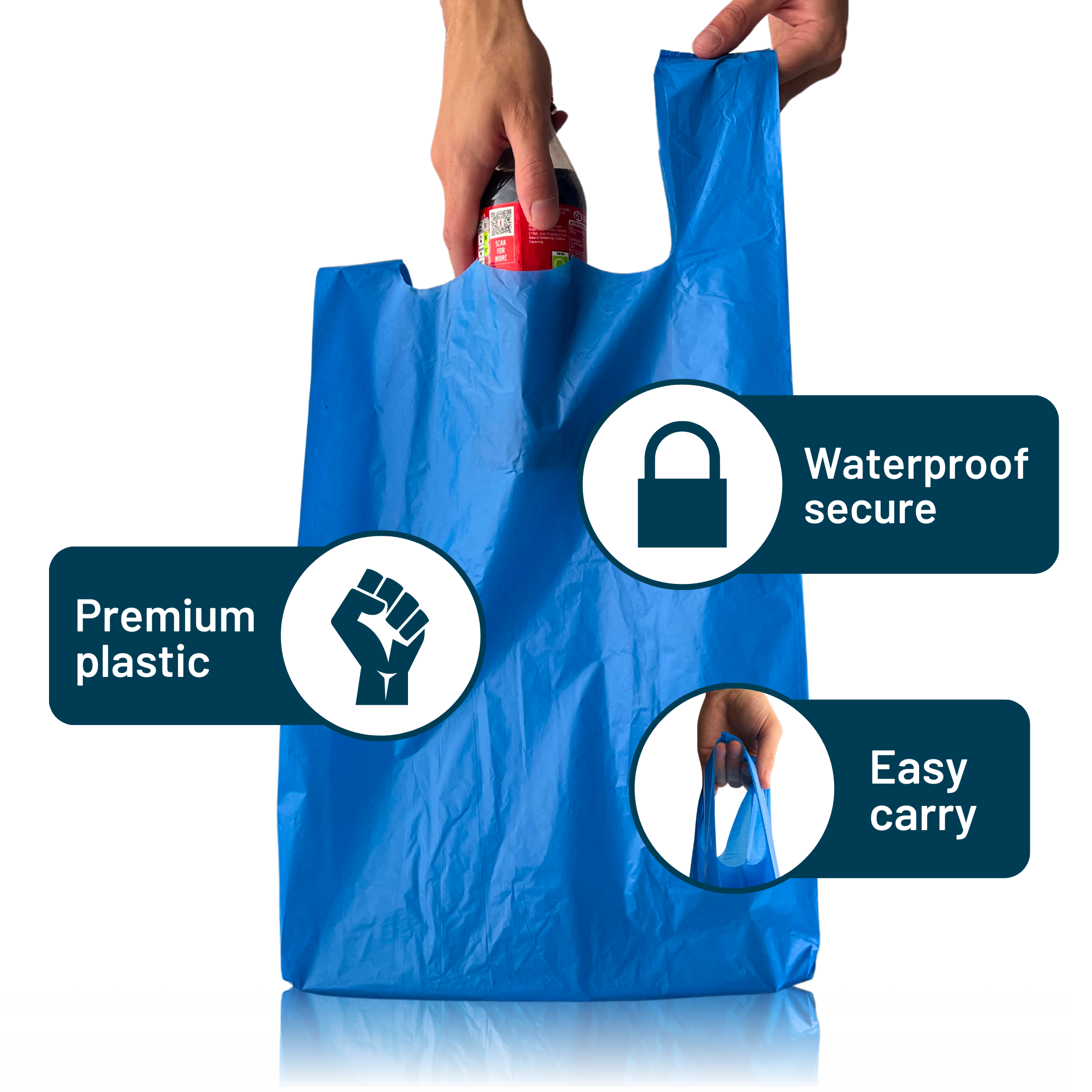 Blue 100% Recycled Plastic Bags - Large 11 x 17 x 21"