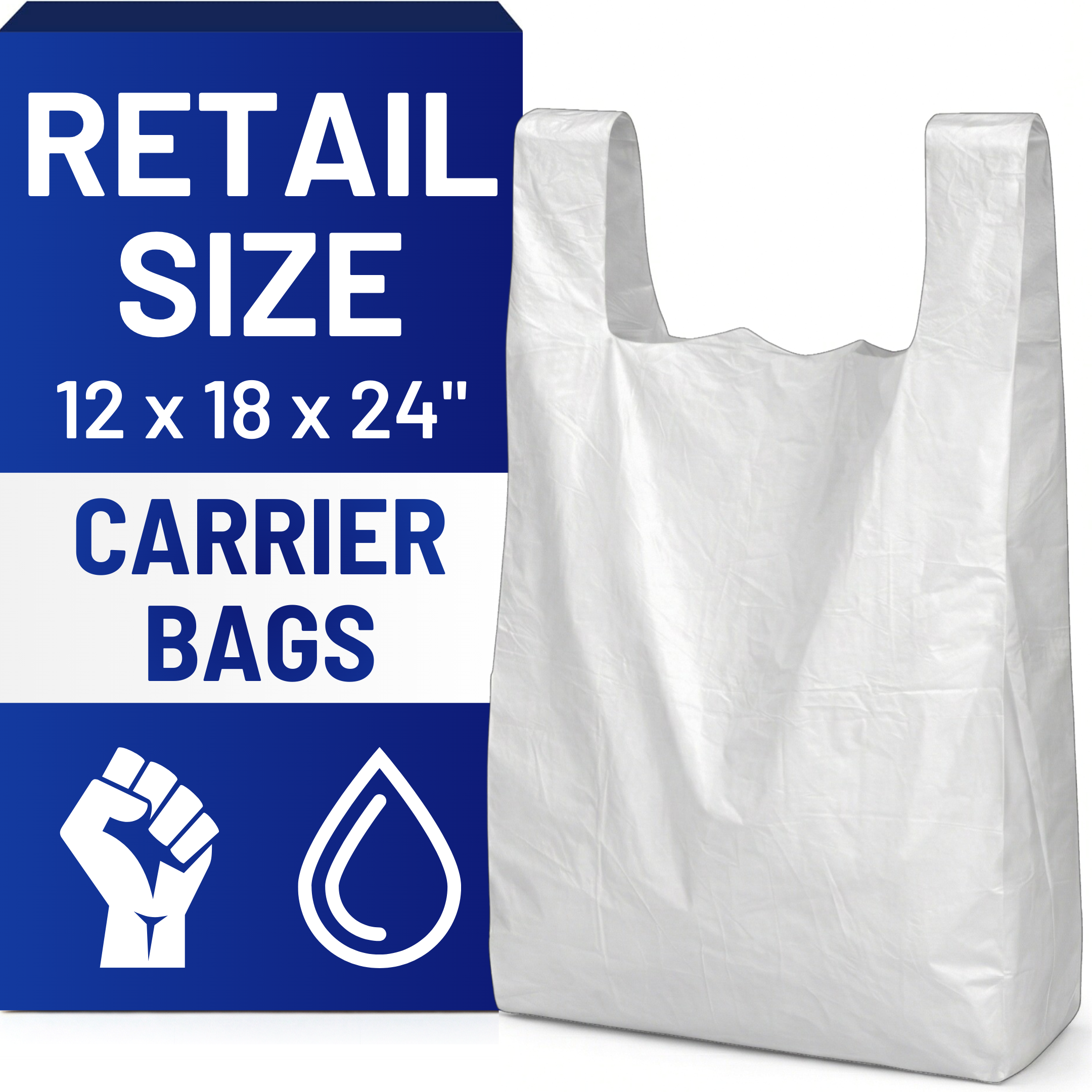 White Plastic Carrier Bags 12x18x24" Medium Duty