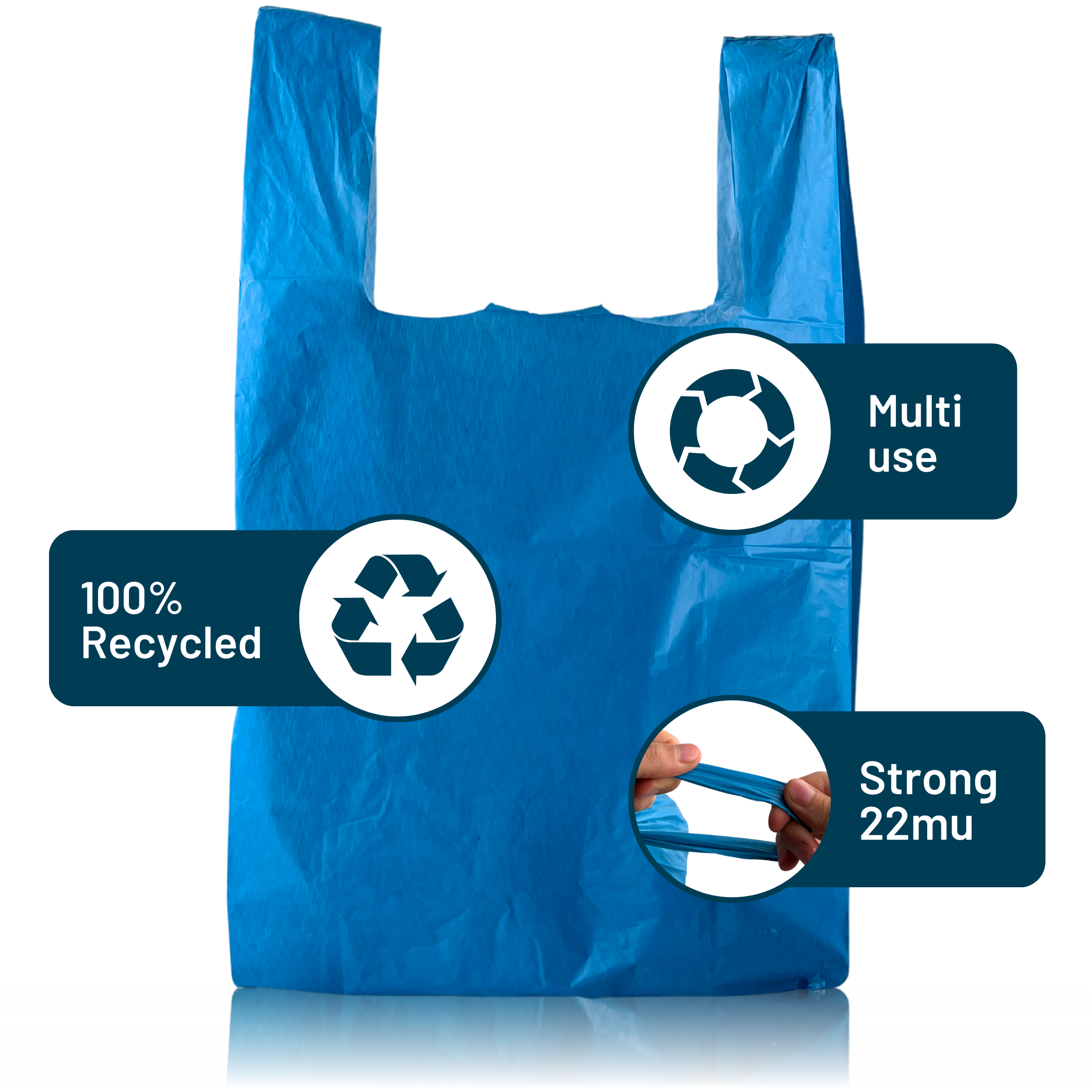 Blue 100% Recycled Plastic Bags - Large 11 x 17 x 21"