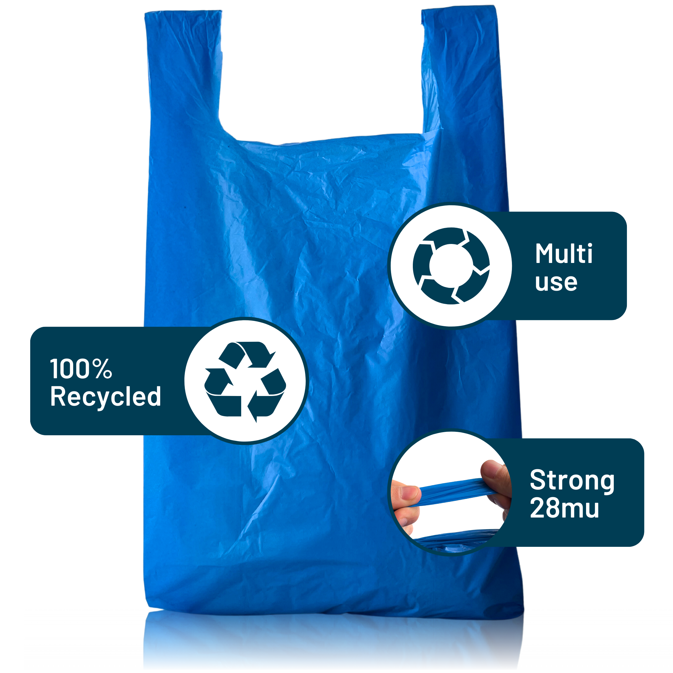 Blue 100% Recycled Plastic Bags - Jumbo 12 x 18 x 24"